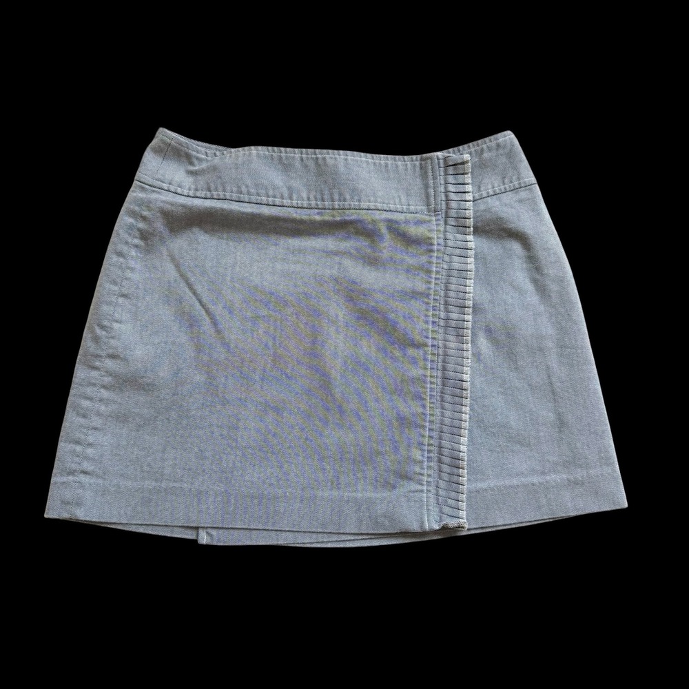 Y2K Express Stretch Micro Stripe Pleated Wrap Mini Skirt Womens 3/4 Low Rise